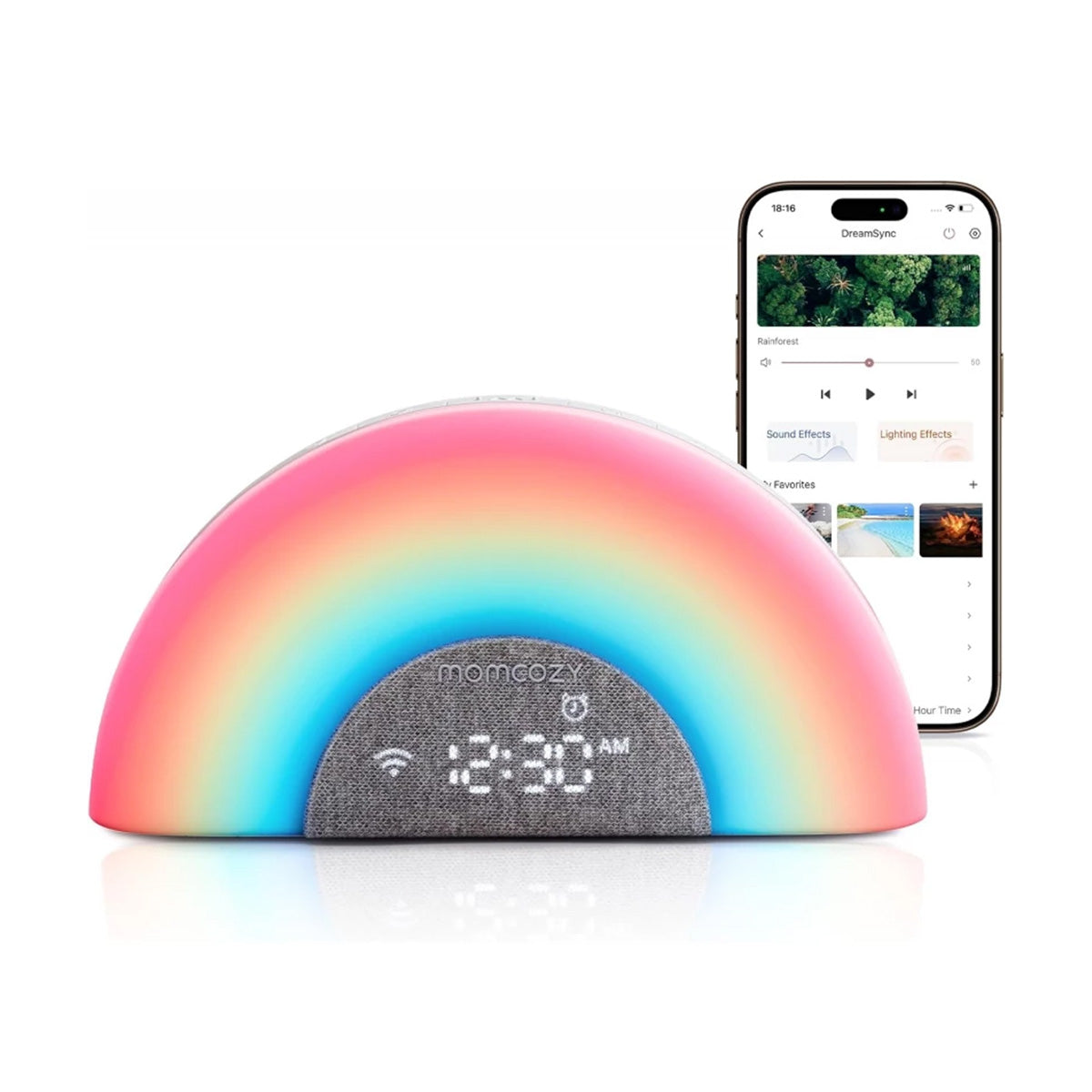 Momcozy DreamSync Tech Smart Baby Sound Machine Rainbow Light & App